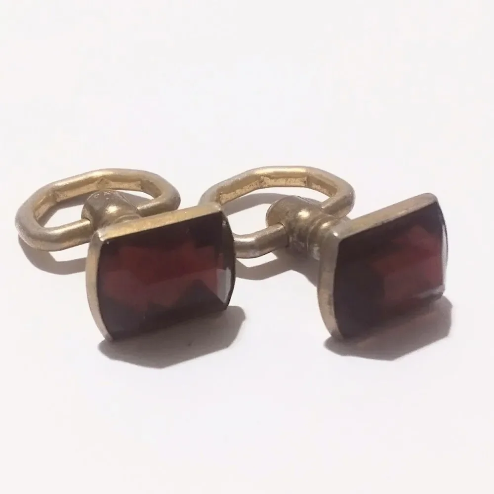 Vintage Hickok Garnet Red Glass Stone Gold Tone Cuff Links Signed